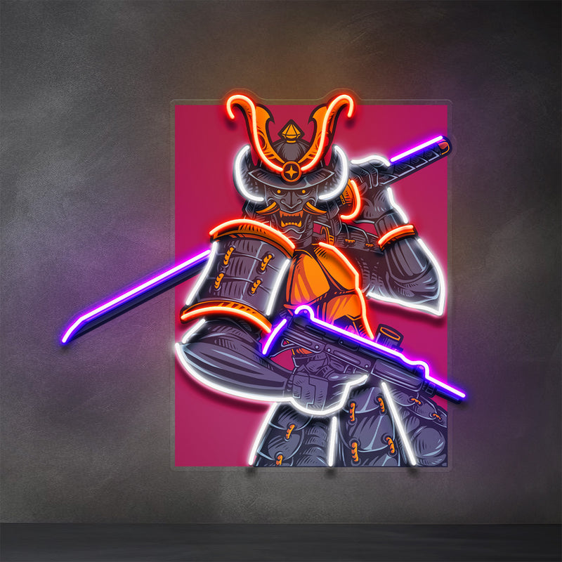 Oni Samurai Mascot LED Neon Sign Light Pop Art