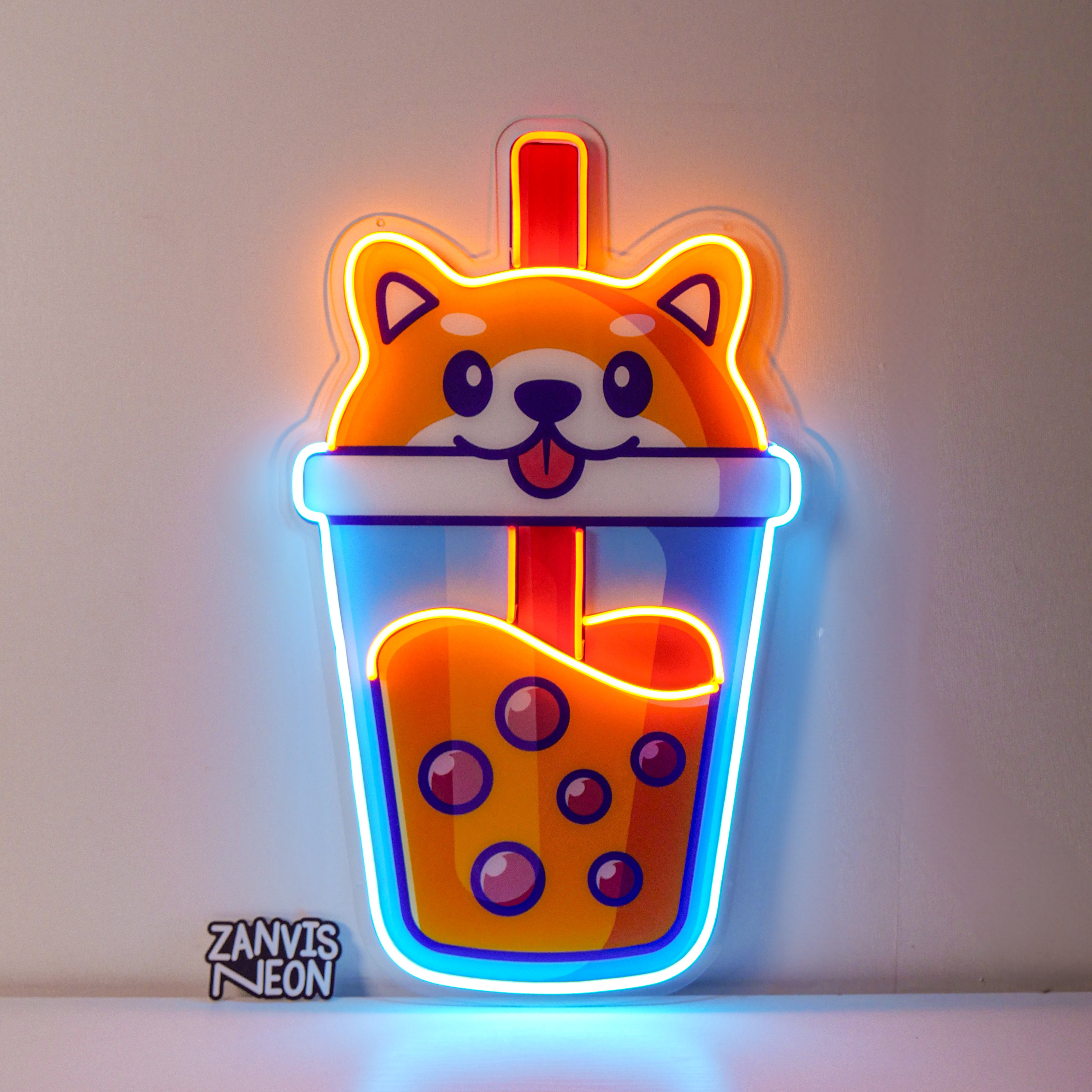 Boba Milktea Dog Led Neon Acrylic Artwork