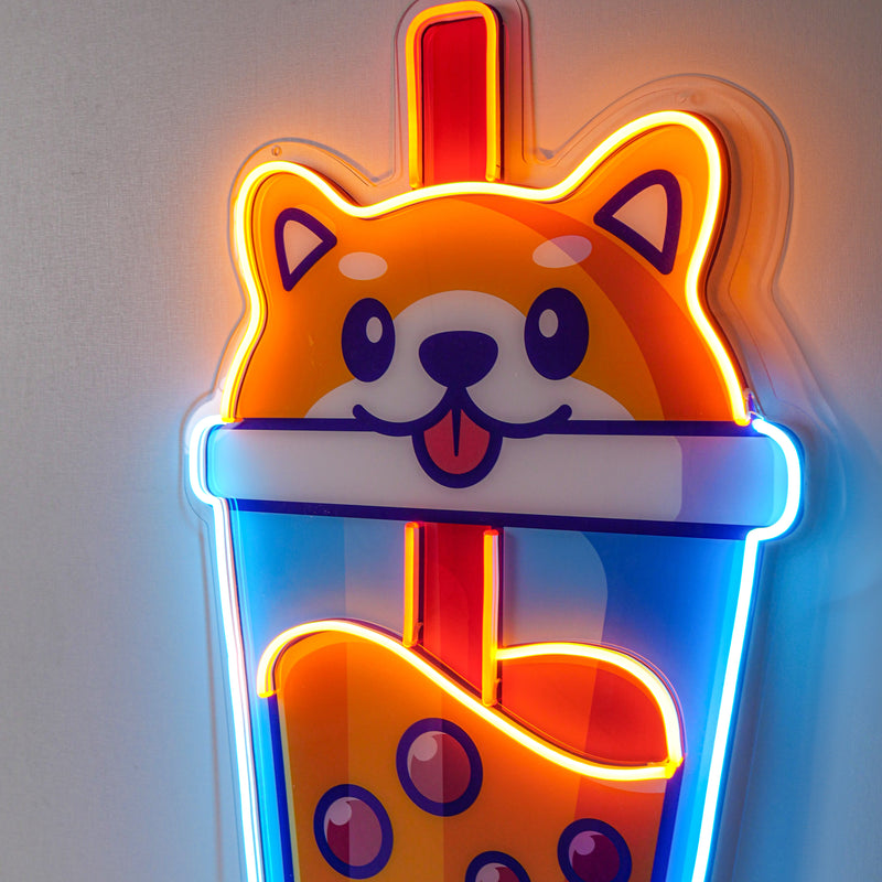 Boba Milktea Dog Led Neon Acrylic Artwork