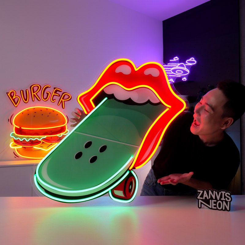 Lips Skateboard Led Neon Acrylic Artwork