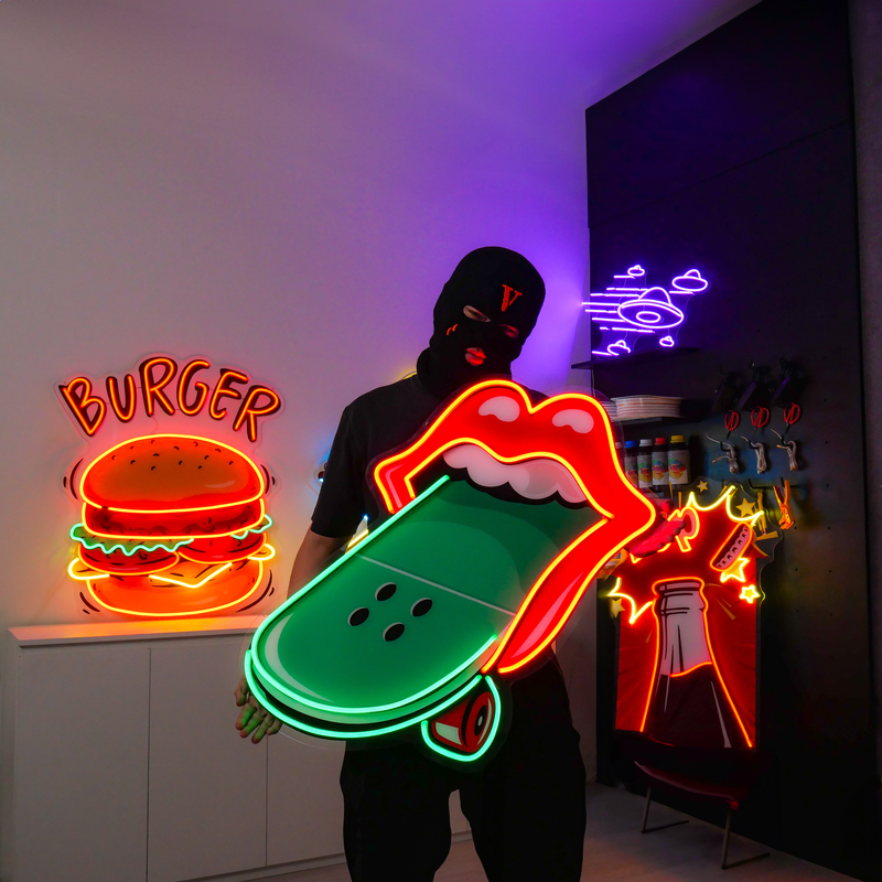 Lips Skateboard Led Neon Acrylic Artwork