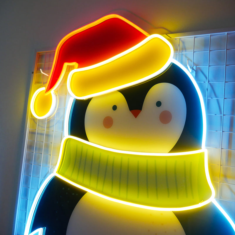 Penguin With Xmas Hat LED Neon Acrylic Artwork