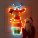 Deer On Gift Christmas LED Neon Acrylic Artwork