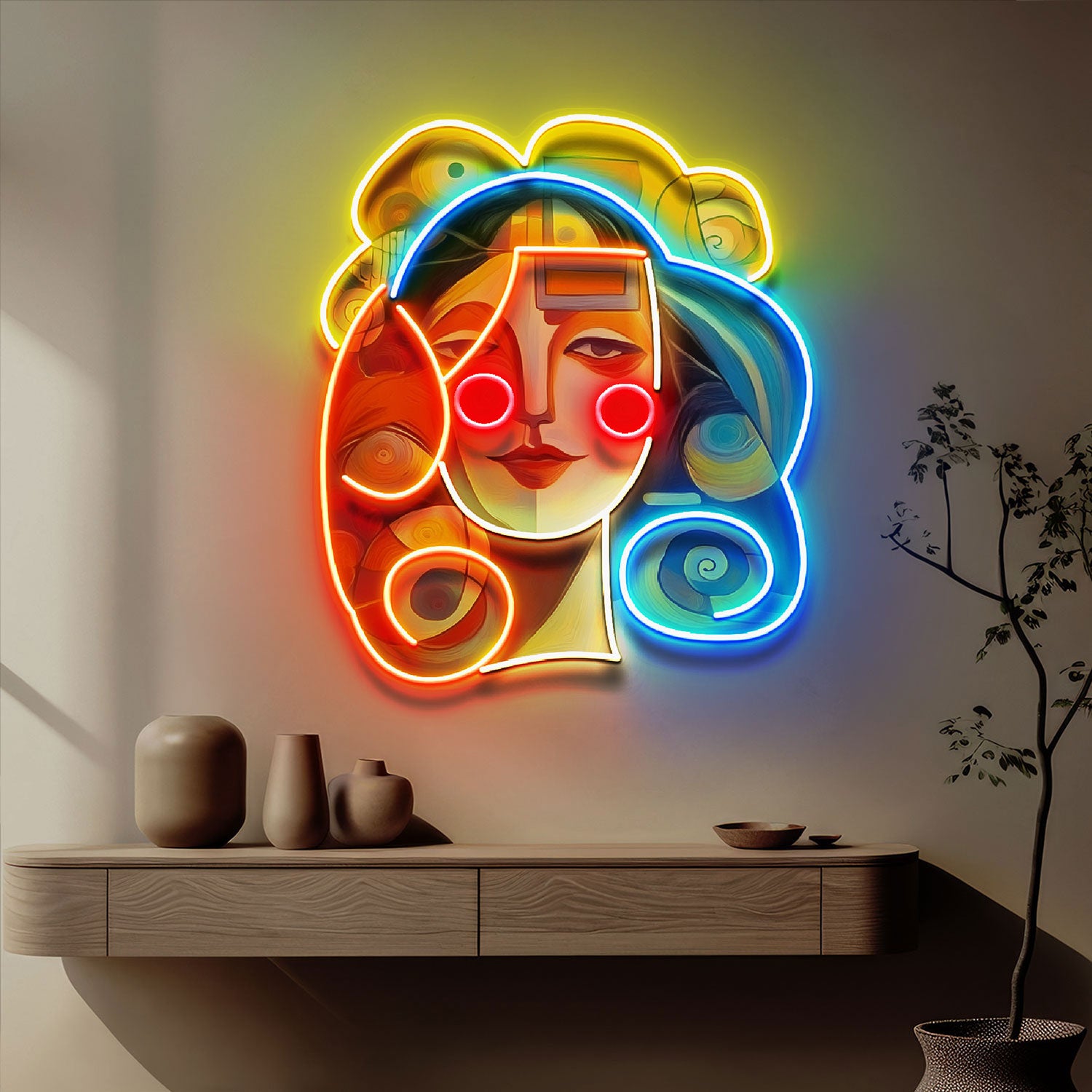 Peaceful Girl Portrait Abstract Art LED Neon Sign Light Pop Art