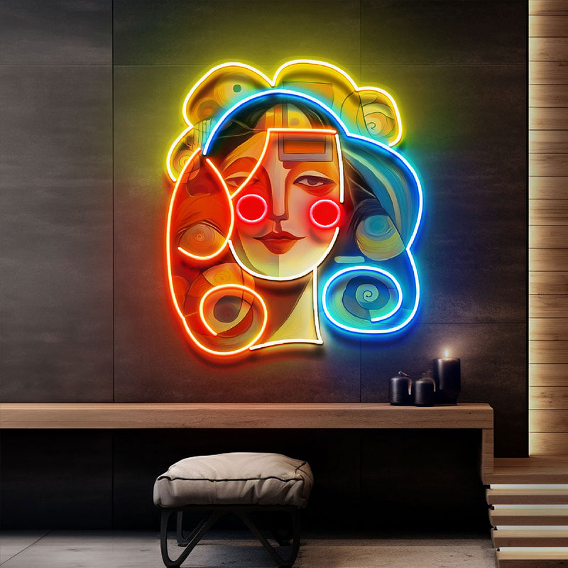 Peaceful Girl Portrait Abstract Art LED Neon Sign Light Pop Art