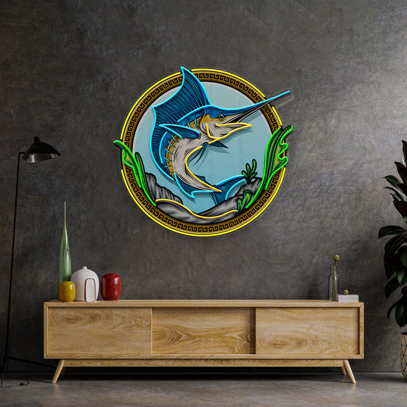 Pointed Fish In Round Frame LED Neon Sign Light Pop Art
