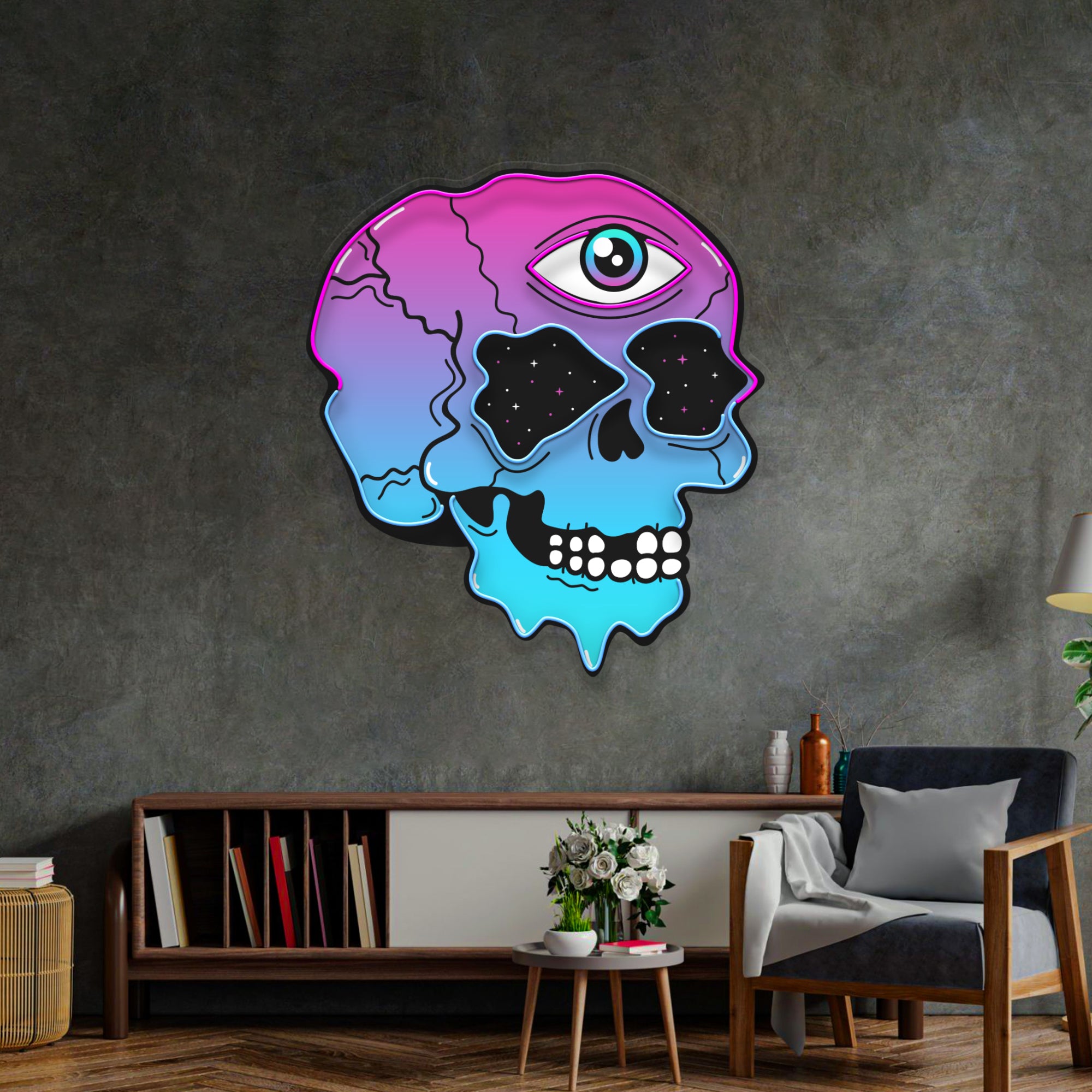 Psychedelic Trippy Skull LED Neon Sign Light Pop Art