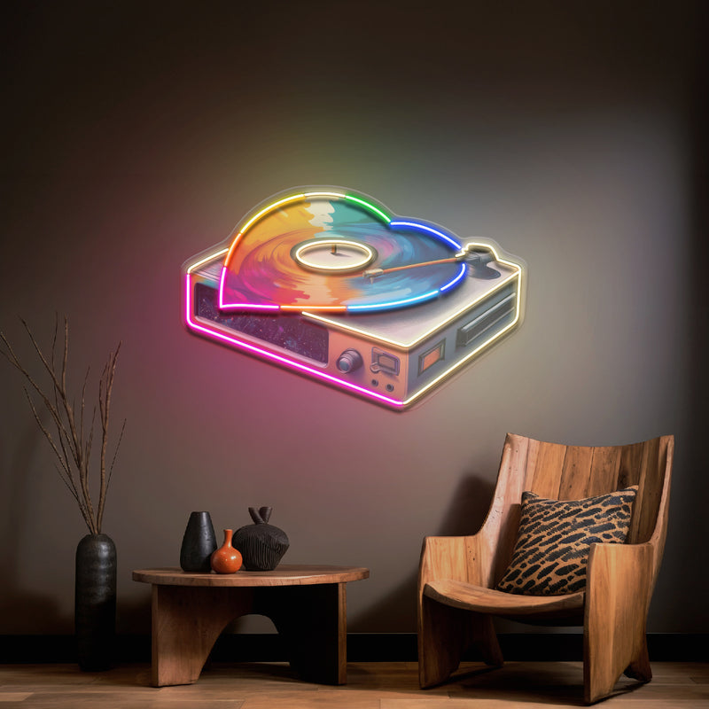 Retro Dics Player In Galaxy Art LED Neon Sign Light Pop Art