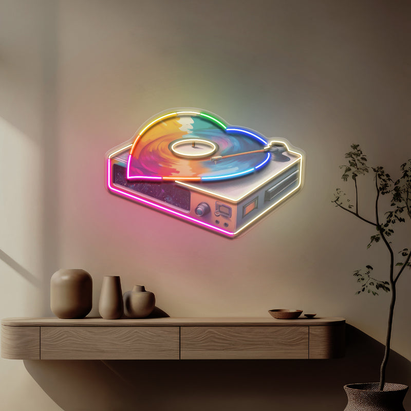 Retro Dics Player In Galaxy Art LED Neon Sign Light Pop Art