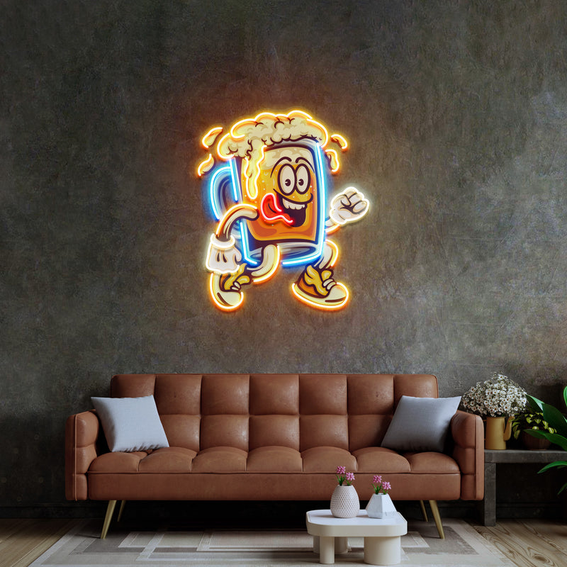 Running Beer Glass LED Neon Sign Light Pop Art