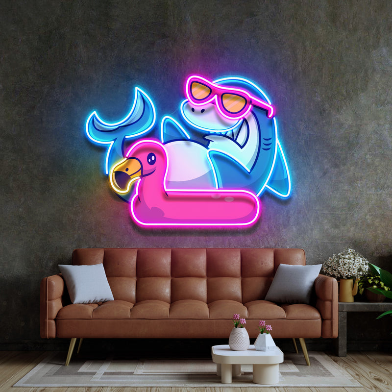 Shark Relax On Flamingo Tires LED Neon Sign Light Pop Art