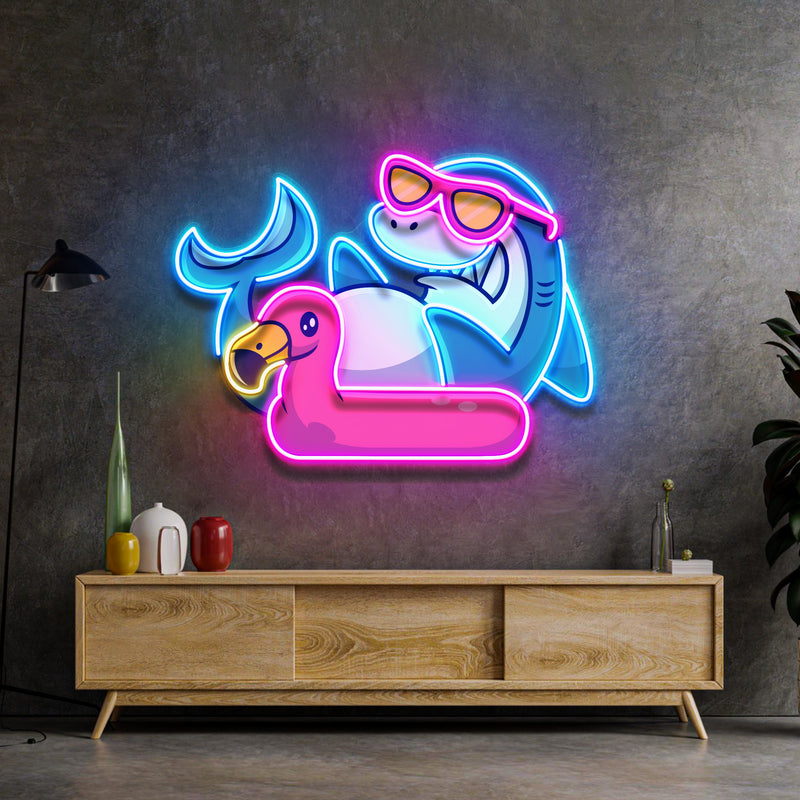 Shark Relax On Flamingo Tires LED Neon Sign Light Pop Art