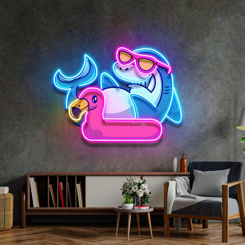 Shark Relax On Flamingo Tires LED Neon Sign Light Pop Art