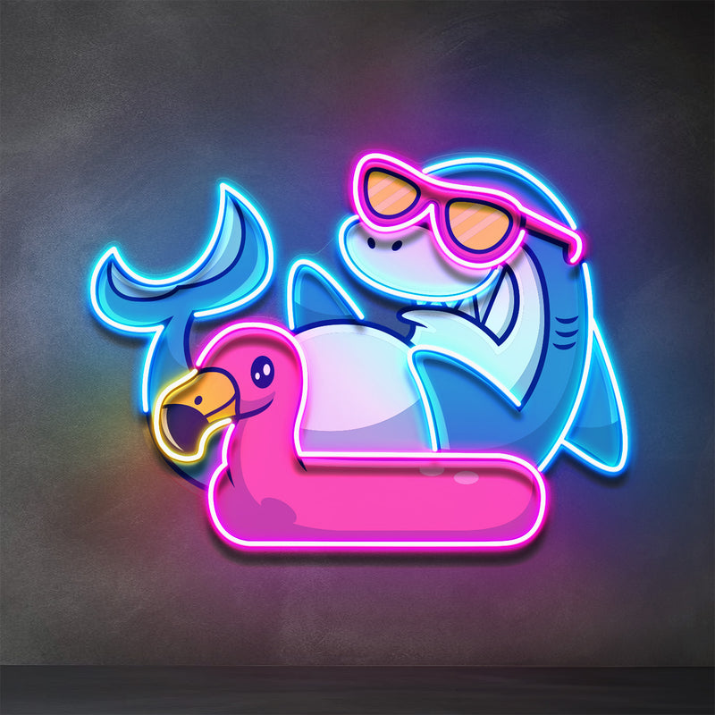 Shark Relax On Flamingo Tires LED Neon Sign Light Pop Art