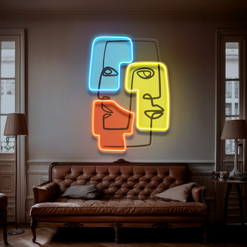 Side Profile Faces Blend Abstract Art LED Neon Sign Light