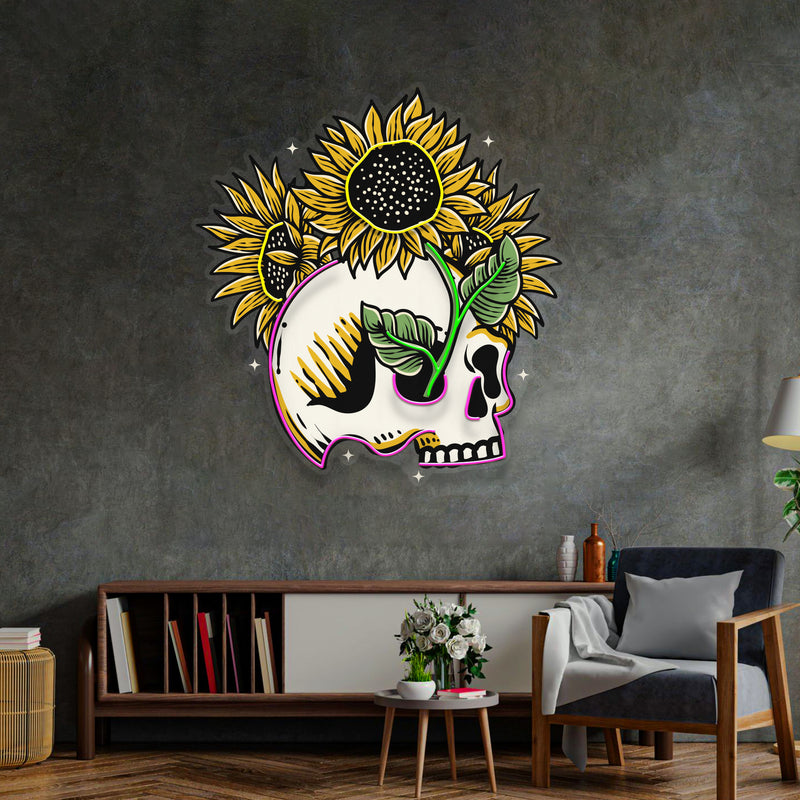 Skull Sun Flowers LED Neon Sign Light Pop Art