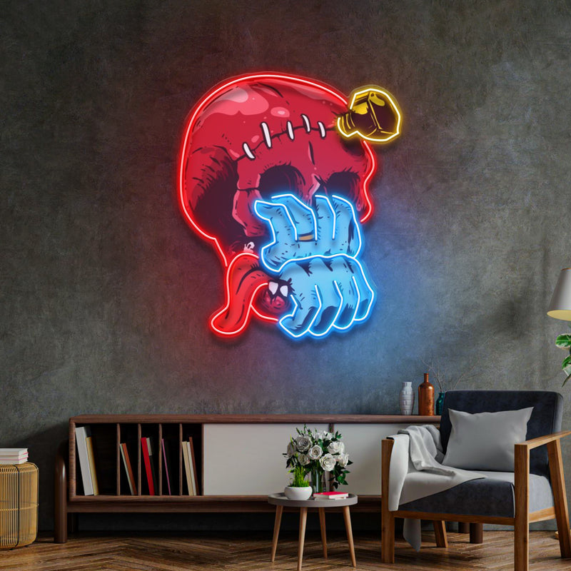 Skull Head hand from Mouth LED Neon Sign Light Pop Art