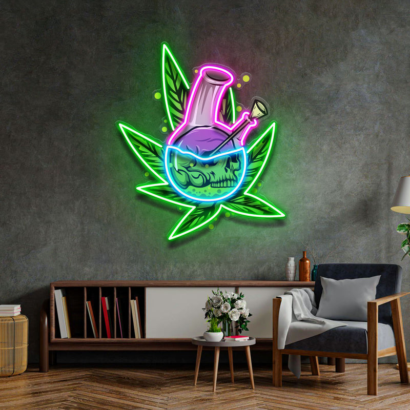 Skull Head  In The Weed Bong LED Neon Sign Light Pop Art