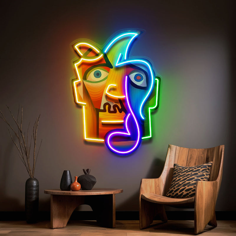 Square Face Man Portrait Painting Abstract Art LED Neon Sign Light Pop Art