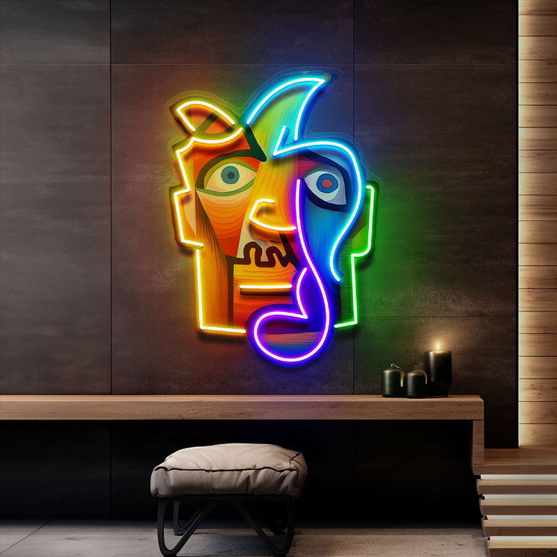 Square Face Man Portrait Painting Abstract Art LED Neon Sign Light Pop Art