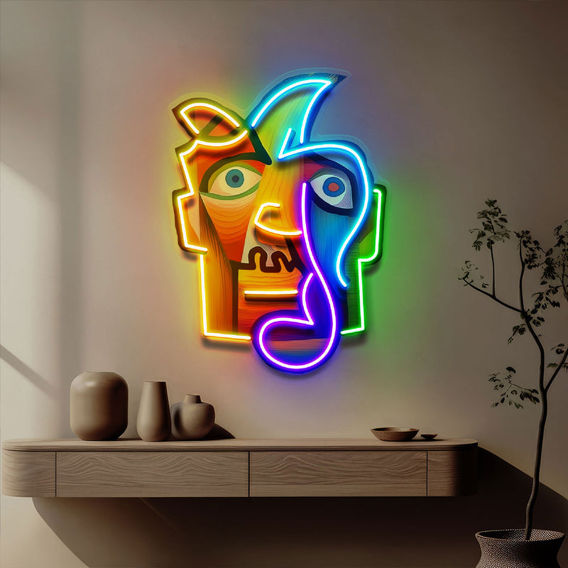 Square Face Man Portrait Painting Abstract Art LED Neon Sign Light Pop Art