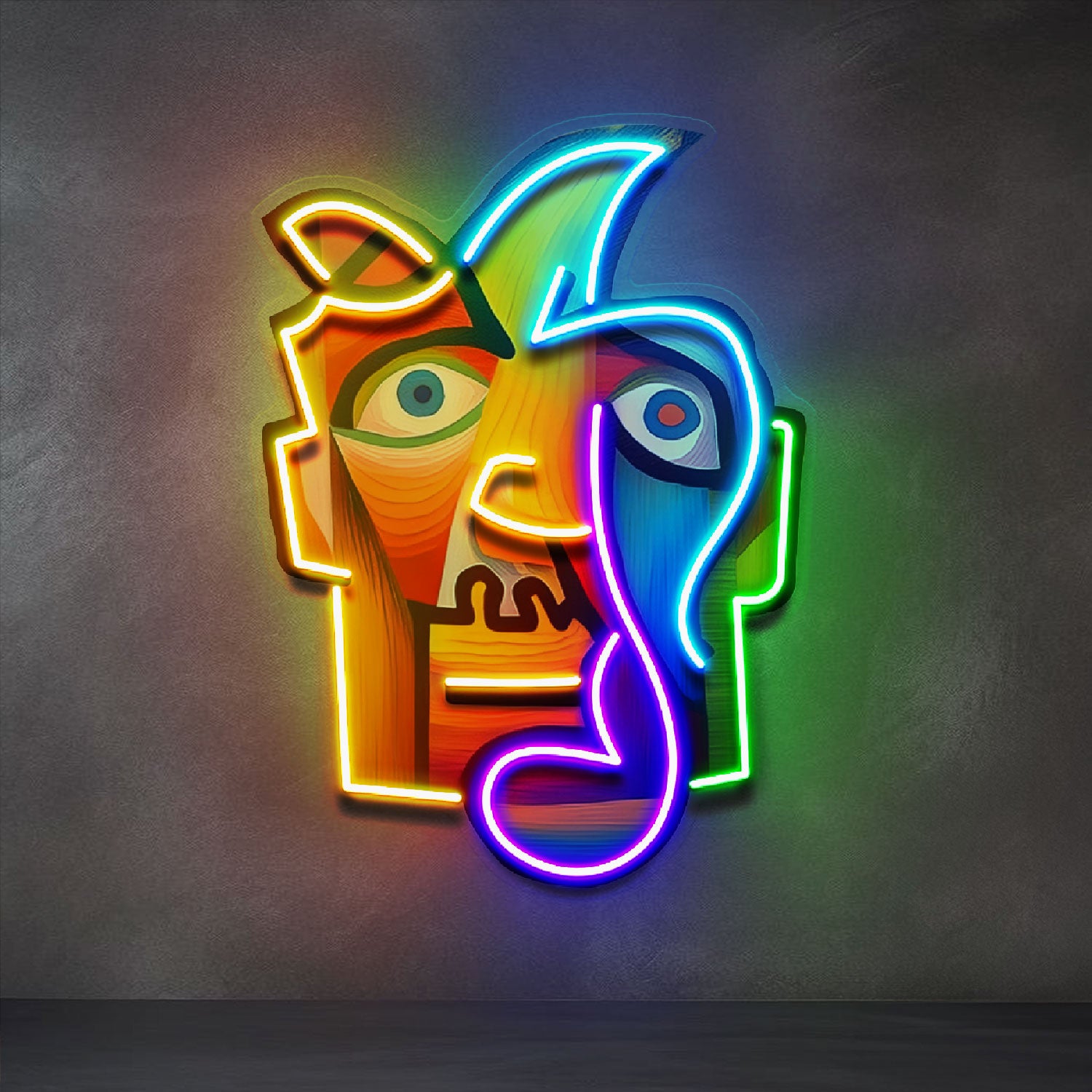 Square Face Man Portrait Painting Abstract Art LED Neon Sign Light Pop Art