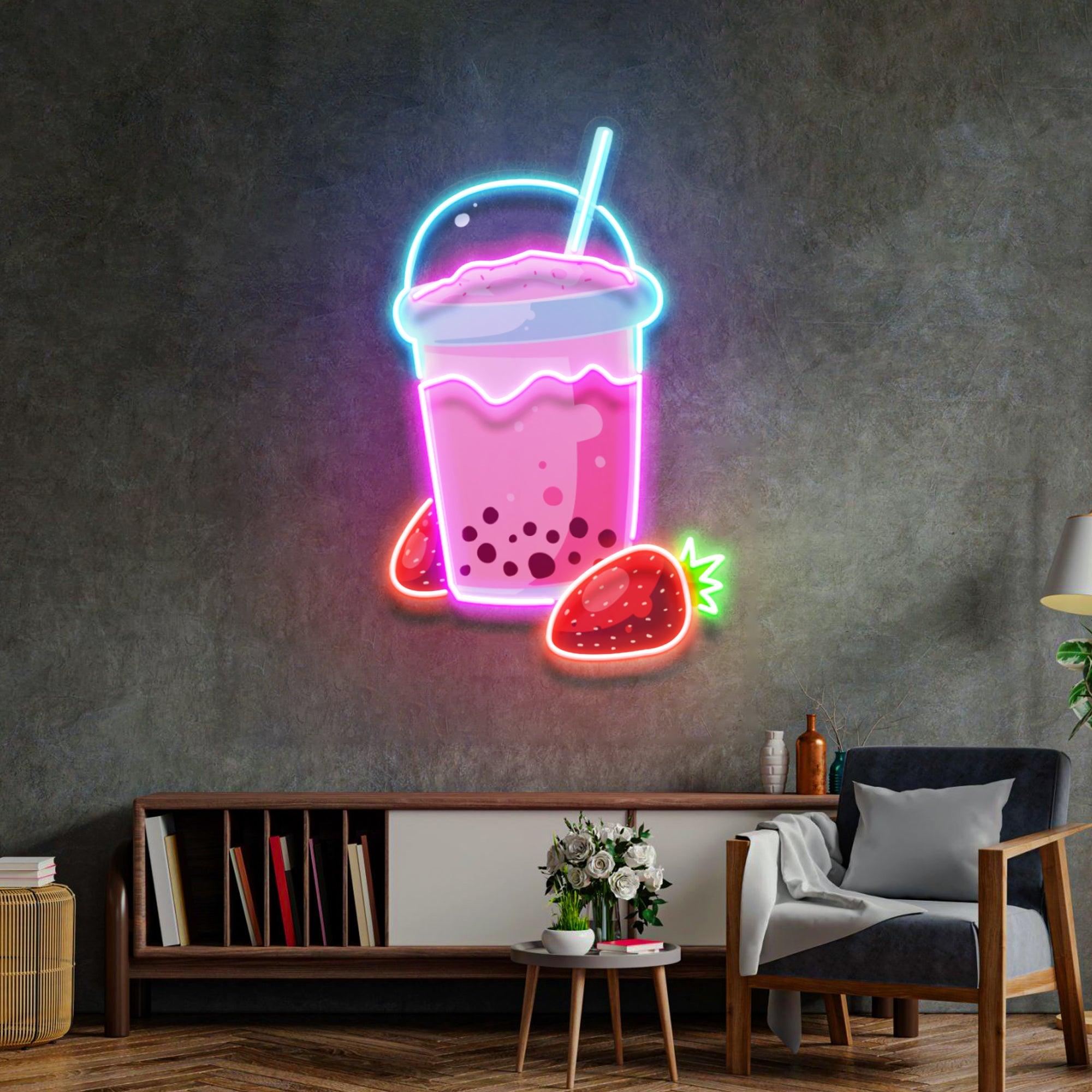 Strawberry Milk Neon Acrylic Artwork - Custom Neon Signs | LED Neon Signs | Zanvis Neon®