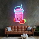 Strawberry Milk Neon Acrylic Artwork - Custom Neon Signs | LED Neon Signs | Zanvis Neon®