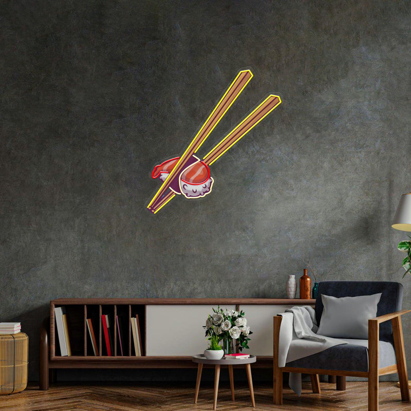 Sushi with Chopsticks Led Neon Acrylic Artwork - Custom Neon Signs | LED Neon Signs | Zanvis Neon®