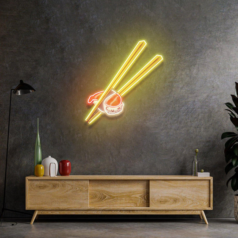 Sushi with Chopsticks Led Neon Acrylic Artwork - Custom Neon Signs | LED Neon Signs | Zanvis Neon®