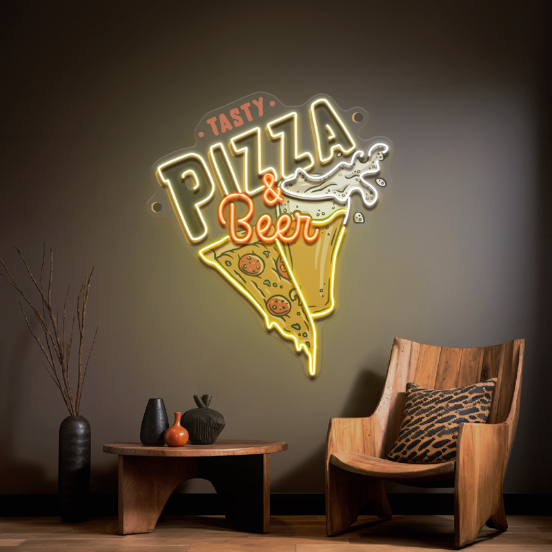 Tasty Pizza & Beer LED Neon Sign Light Pop Art