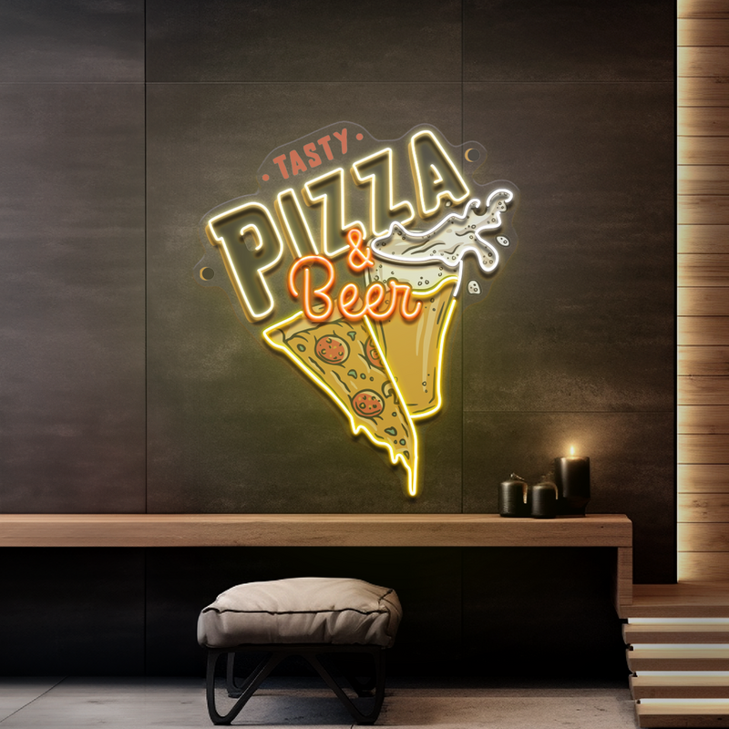 Tasty Pizza & Beer LED Neon Sign Light Pop Art