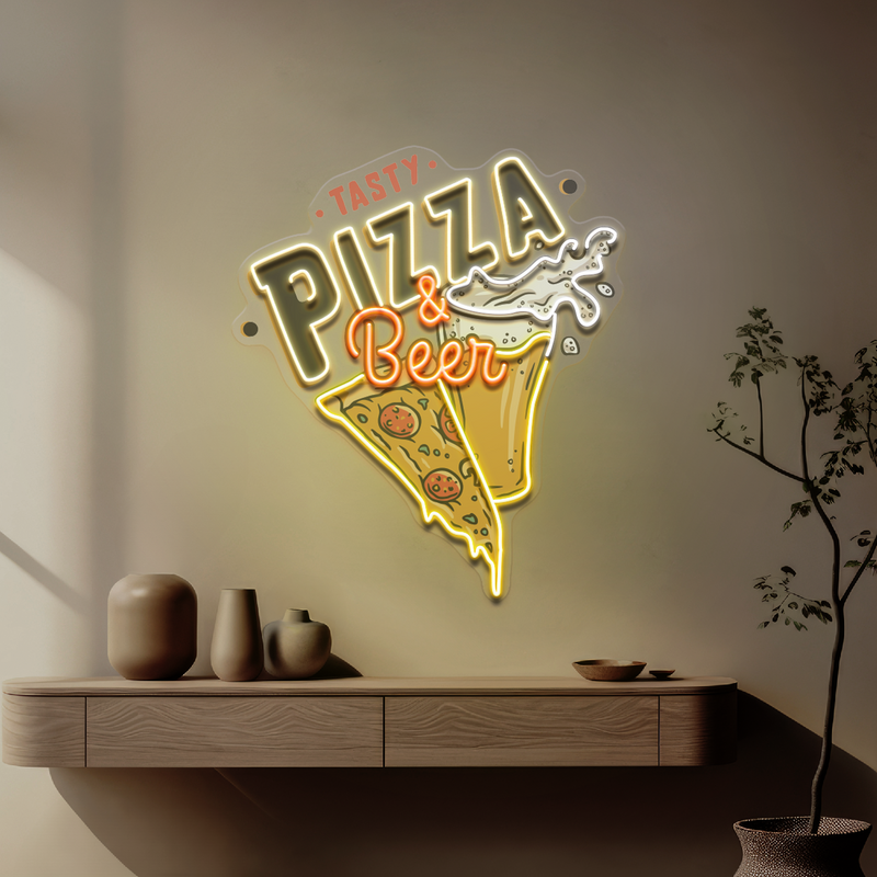 Tasty Pizza & Beer LED Neon Sign Light Pop Art