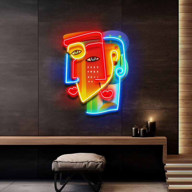 Two Colorful Women Portrait Abstract Art LED Neon Sign Light Pop Art