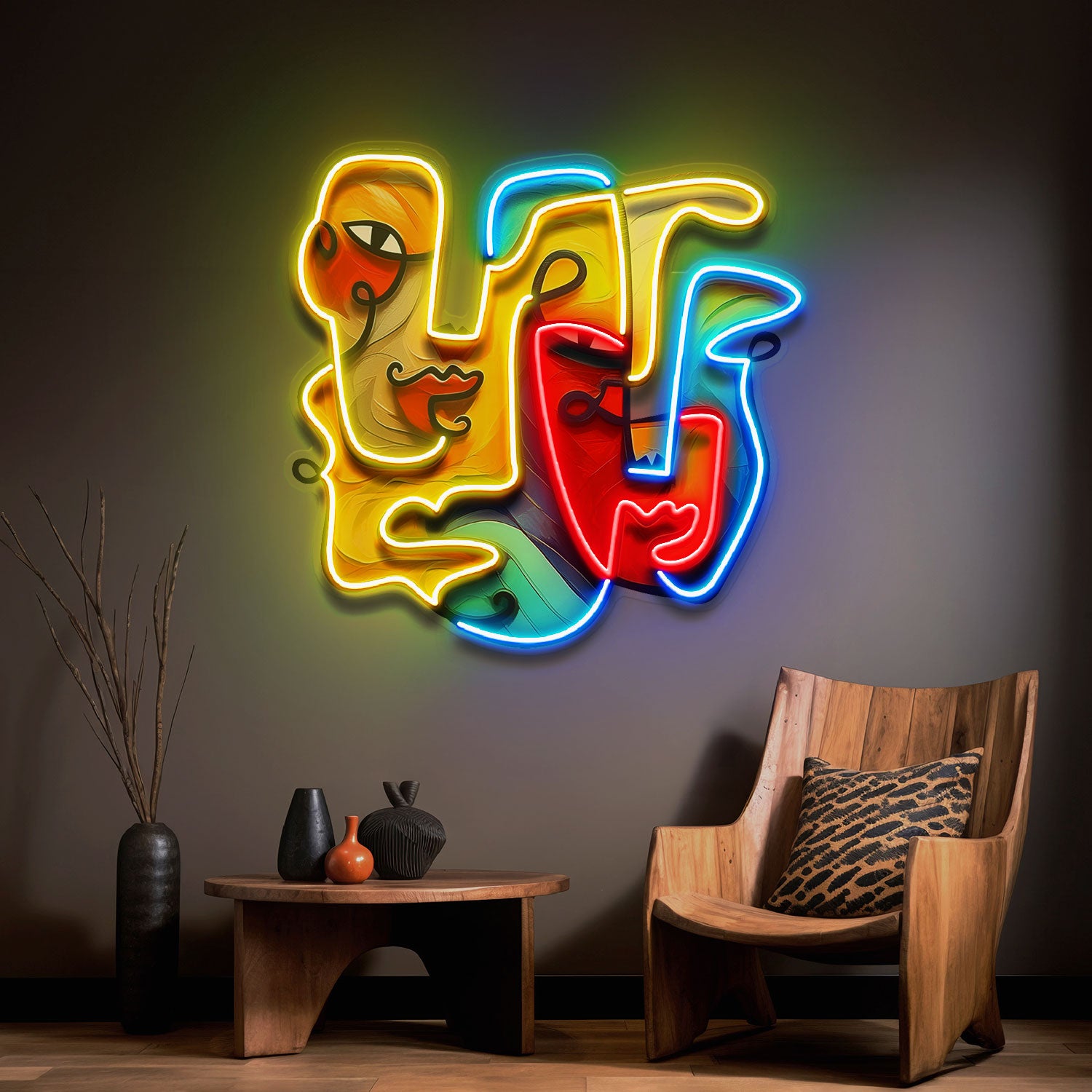 Two Quirky Faces Abstract Art LED Neon Sign Light Pop Art