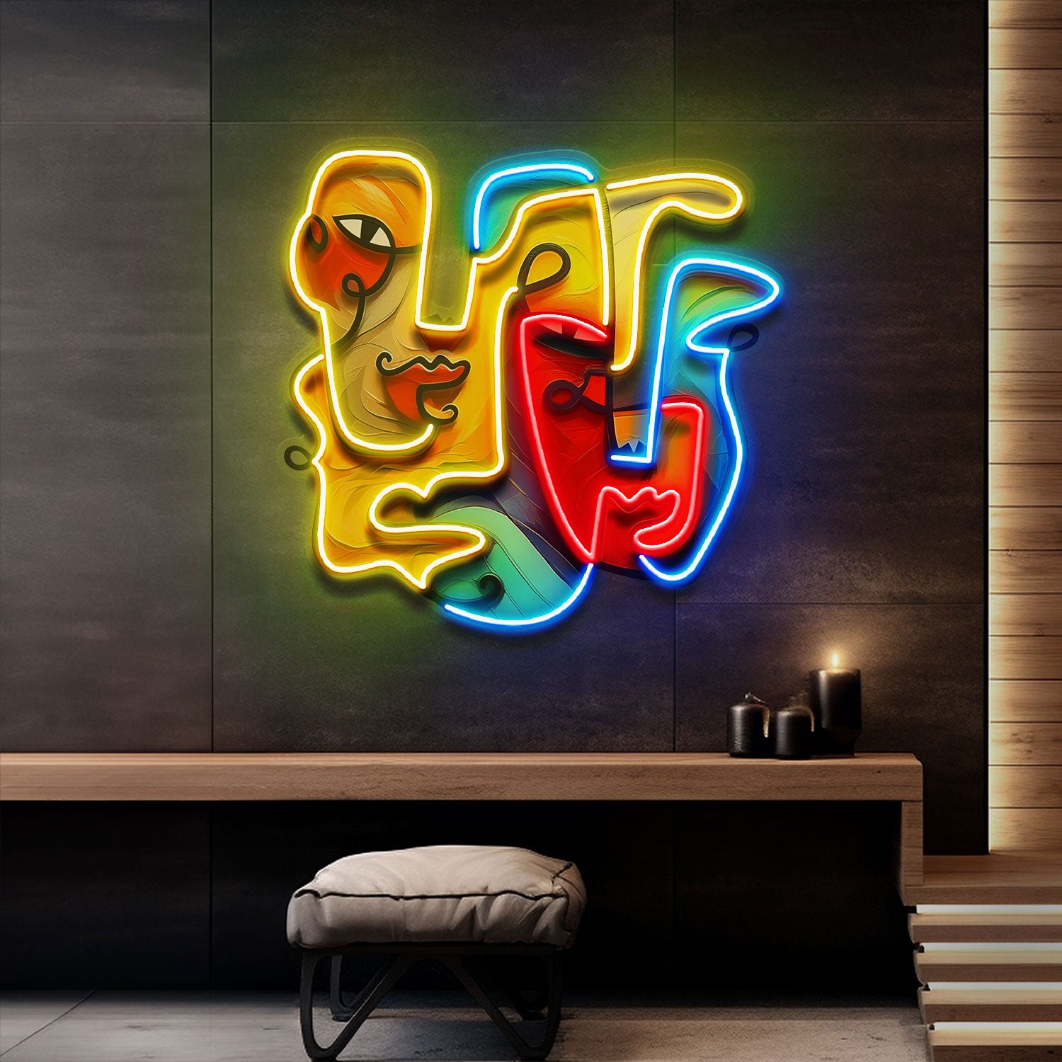 Two Quirky Faces Abstract Art LED Neon Sign Light Pop Art