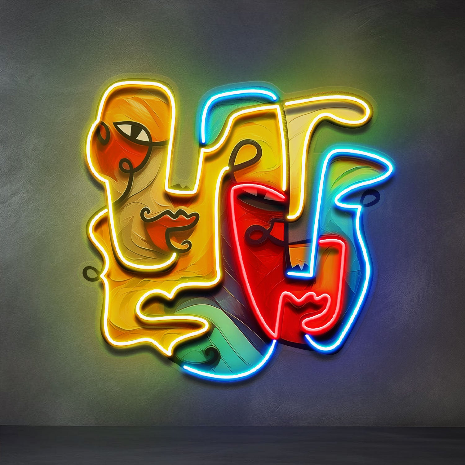 Two Quirky Faces Abstract Art LED Neon Sign Light Pop Art