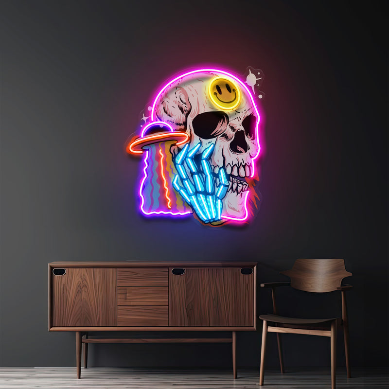 UFO Skull Vibe LED Neon Sign Light Pop Art