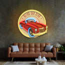 Vector Retro Car Label LED Neon Sign Light Pop Art