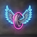 Vintage Biker Design With Winged Wheel LED Neon Sign Light Pop Art