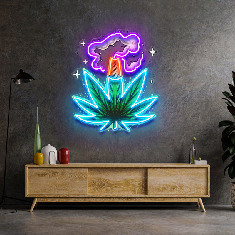 Weed Leaf With Smoke LED Neon Sign Light Pop Art