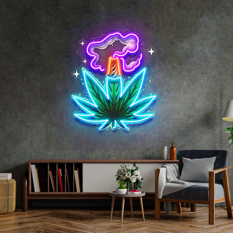 Weed Leaf With Smoke LED Neon Sign Light Pop Art