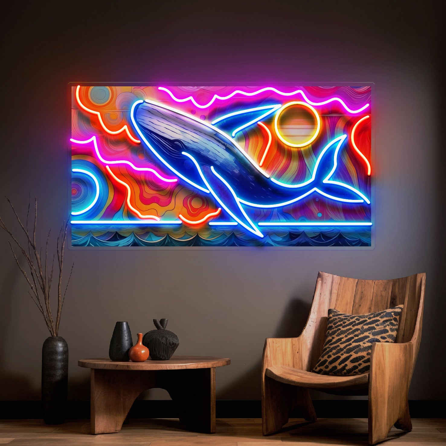 Whale Swimming In Abstract Art LED Neon Sign Light Pop Art