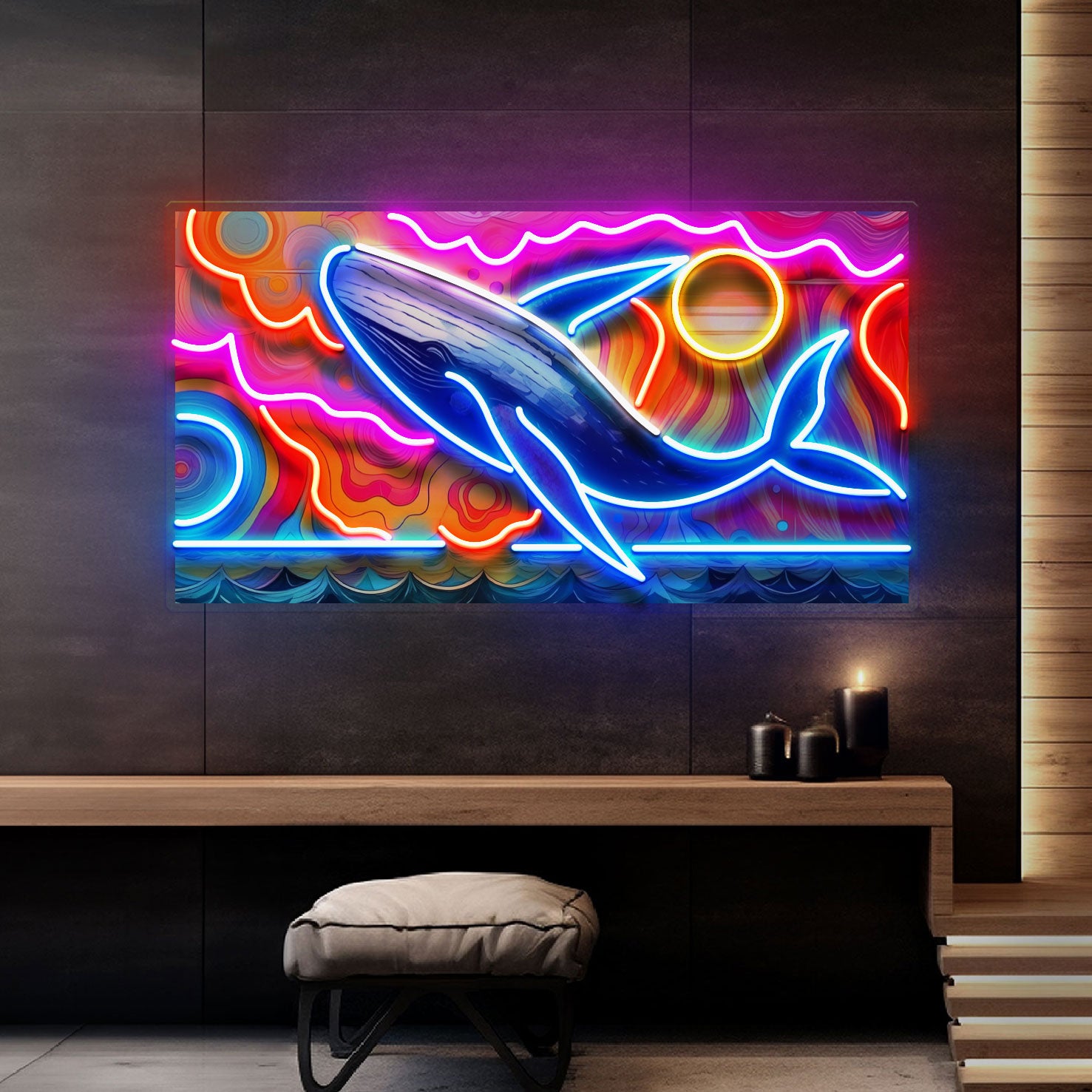 Whale Swimming In Abstract Art LED Neon Sign Light Pop Art