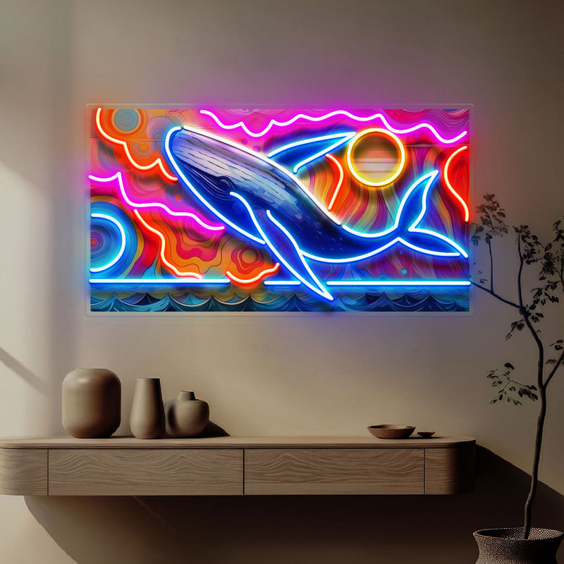 Whale Swimming In Abstract Art LED Neon Sign Light Pop Art