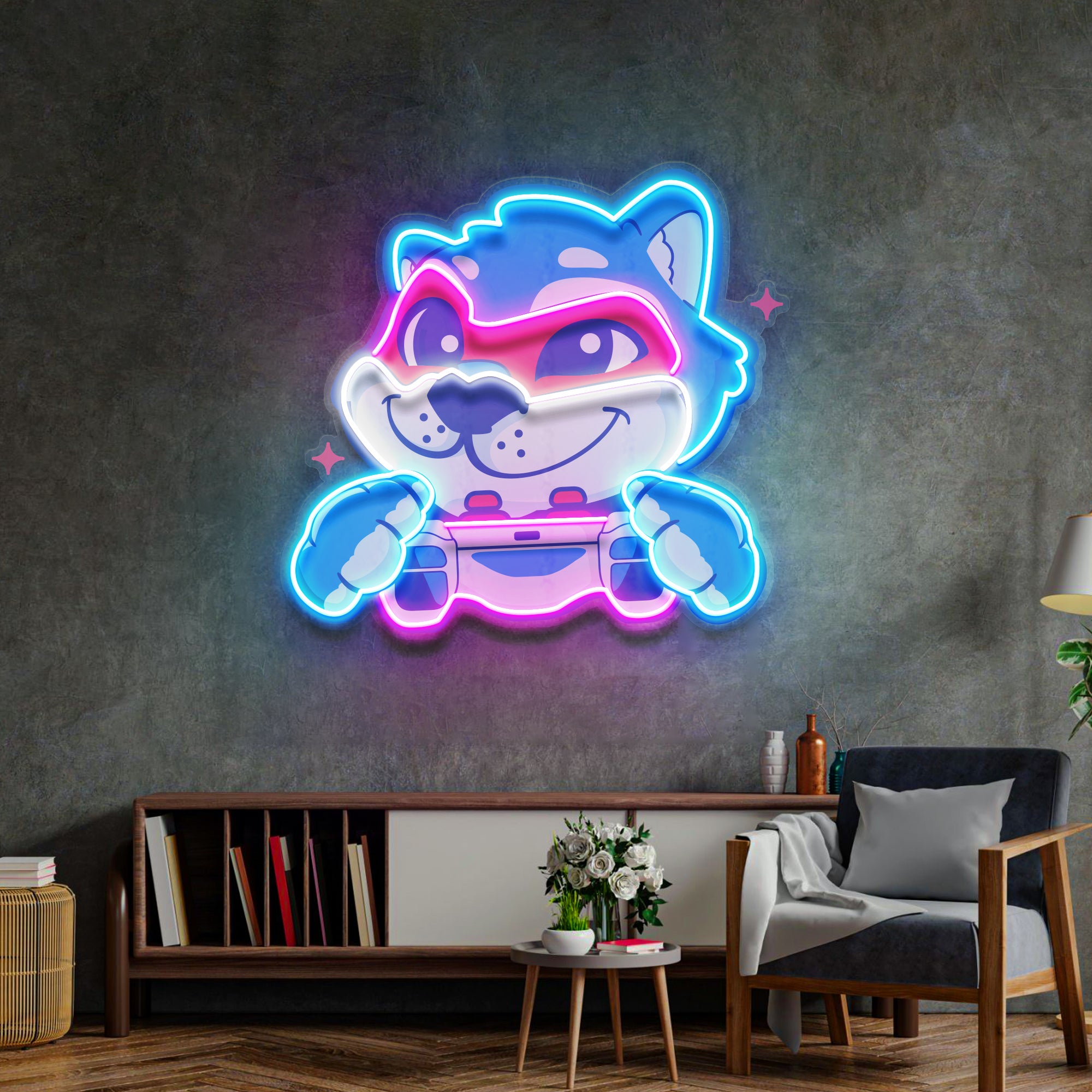 Wolf Mascot Gaming LED Neon Sign Light Pop Art