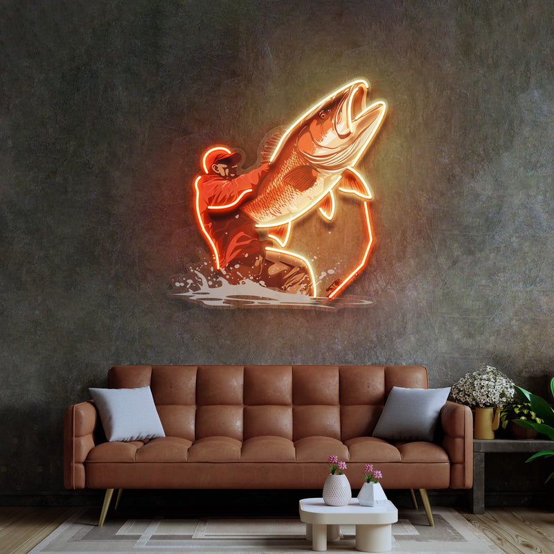 Young Man Fishing LED Neon Sign Light Pop Art