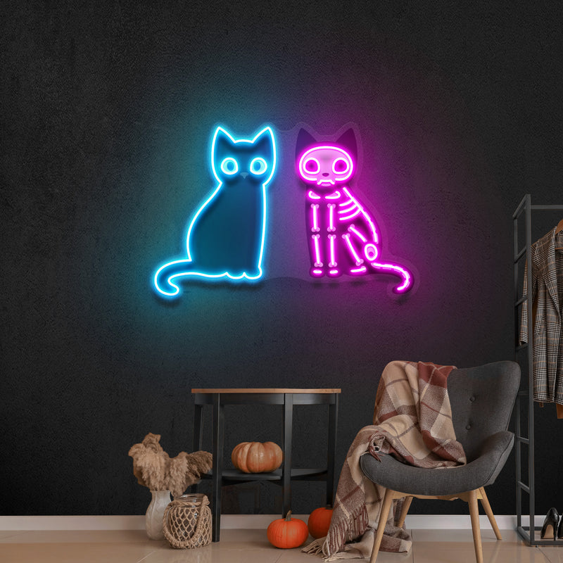 Black Cat Skeleton LED Neon Sign Light Pop Art