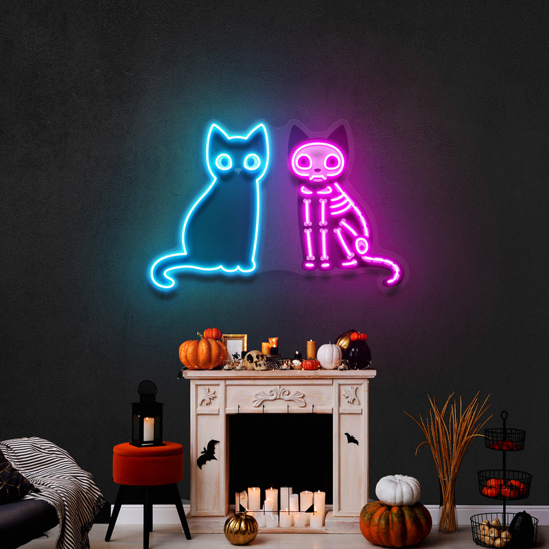 Black Cat Skeleton LED Neon Sign Light Pop Art