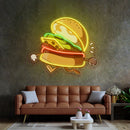 Burger Running LED Neon Sign Light Pop Art